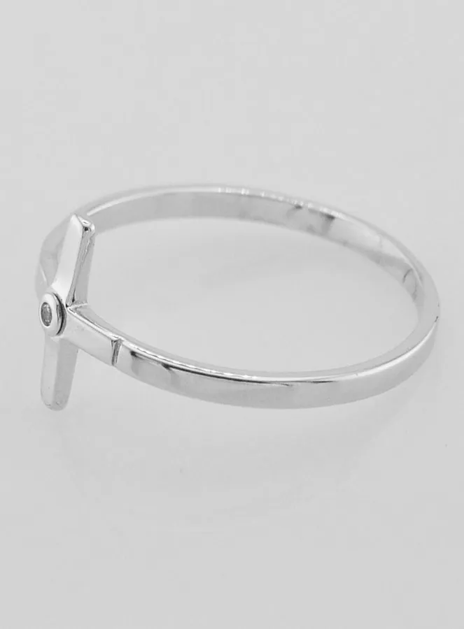Ring Kreuz und 1 Strass-Diamant - 925er Silber - Grösse 60 (pic 3)