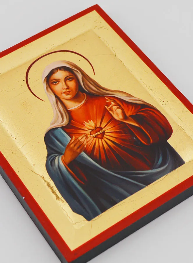 Byzantinische Ikone Unbeflecktes Herz Mariä Handgefertigt - 13 cm (pic 3)