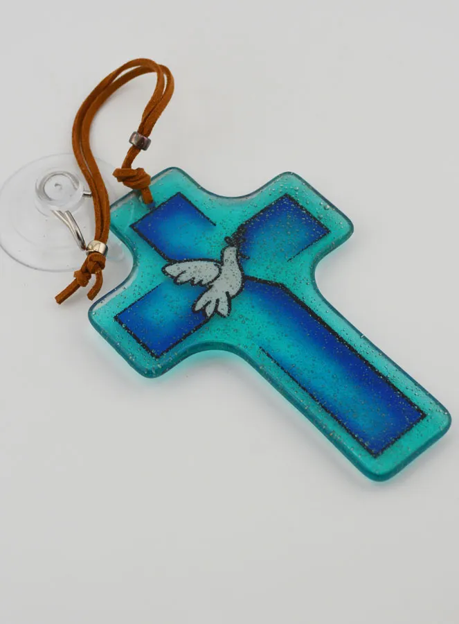 Kreuz aus Glas - Taube des Friedens mit Olivenzweig (pic 4)