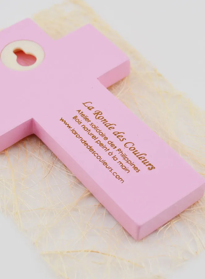Kinderkreuz aus Holz Wasser der Taufe - Rosa - 12 cm (pic 4)