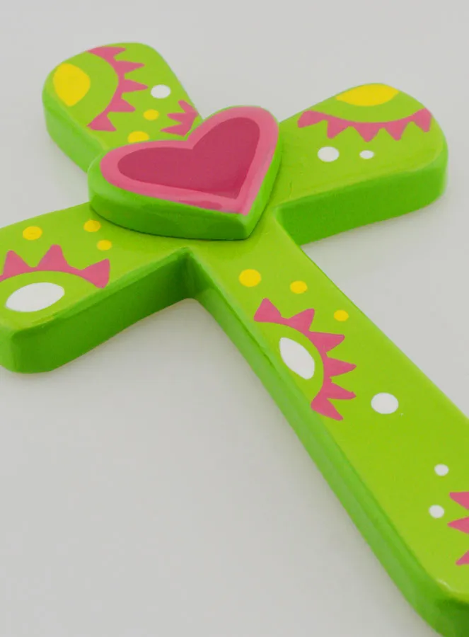 Kinder-Kreuz Grün und Herz Rosa - 15cm (pic 3)