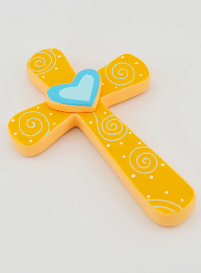 Holzkreuz Orange mit Herz Blau - 15cm (pic 3)