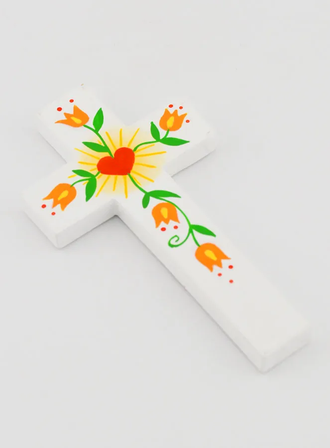 Holzkreuz - Herz der Liebe & Blumen Orange (pic 3)