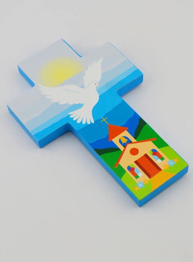 Kinderkreuz aus Holz Heiliger Geist und Kirche - Blau (pic 3)