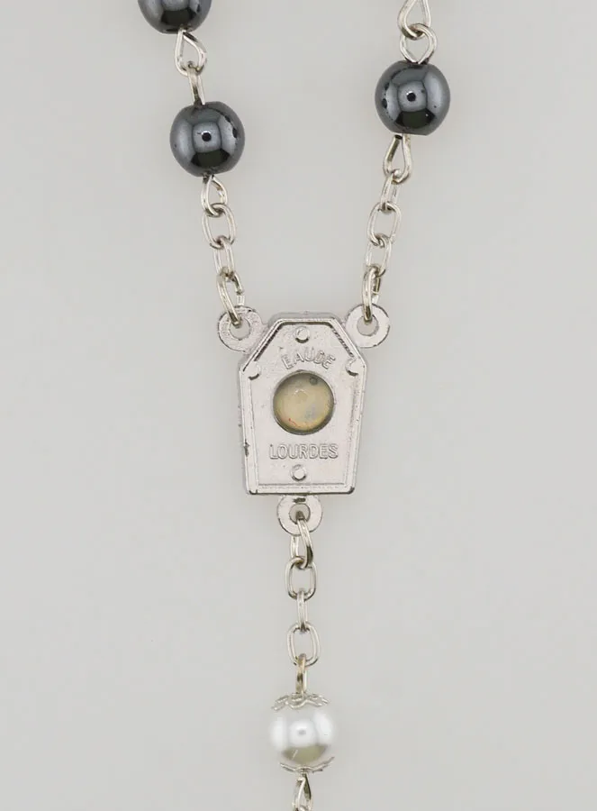 Lourdes Rosenkranz Schwarze und Weiße Perlen - Medaille Lourdes-Wasser (pic 4)