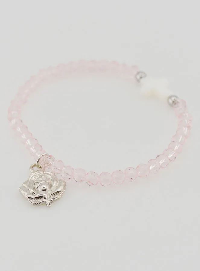 Religiöses Armband Rosa Kristall und Perlmutt Kreuz (pic 4)