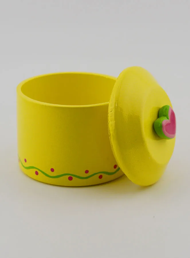 Rosenkranz Dose aus Holz - Gelb mit Rosa Herz (pic 4)