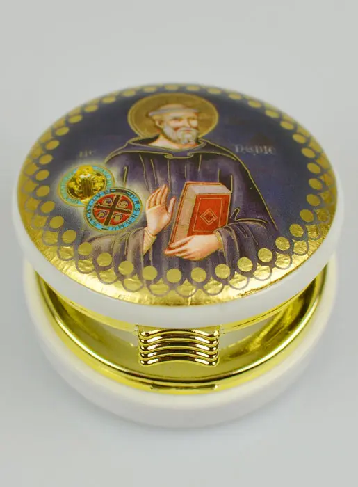 Hostien-Dose Abbildung Heiliger Benedikt - 5 cm (pic 3)