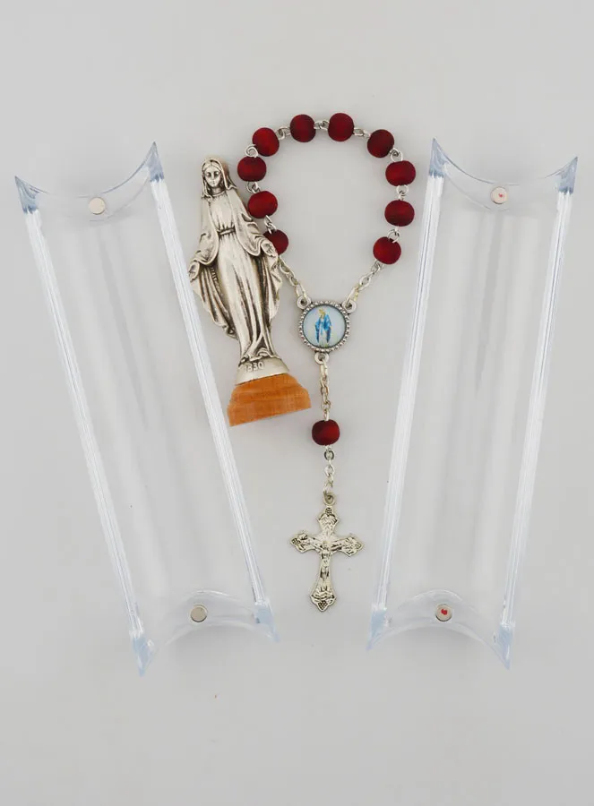 Figur Wundertätige Jungfrau mit Sockel & Zehner-Rosenkranz Rosen-Holz (pic 4)