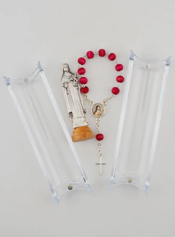 Figur Heilige Rita auf Fuß & Zehner-Rosenkranz Rosen-Holz (pic 4)