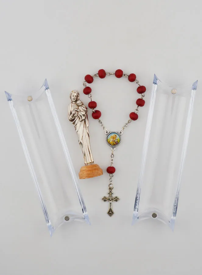 Figur Heiliger Josef mit Sockel & Zehner-Rosenkranz aus Rosenholz (pic 4)