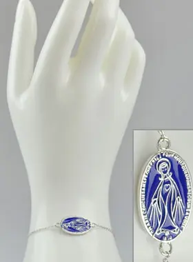 Armband Medaille Wundertätige Madonna 20mm - 925er Silber & Blau Emailliert (pic 1)