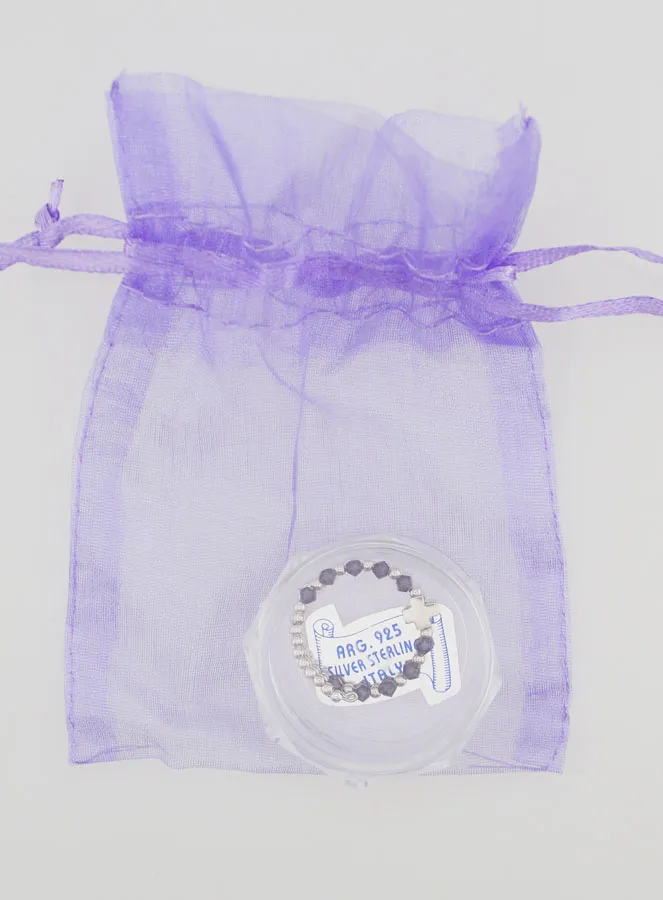 Ring Kreuz und Kristall Violett - Massiv Silber - Verstellbare Größe (pic 4)