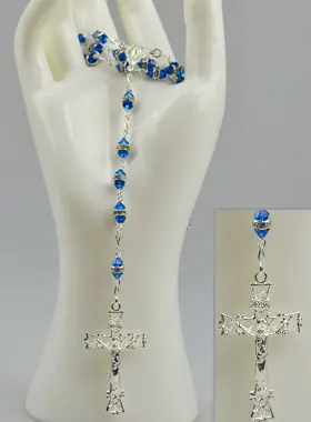 Rosenkranz Silber & Kristall Saphir Blau mit Fassung (pic 1)