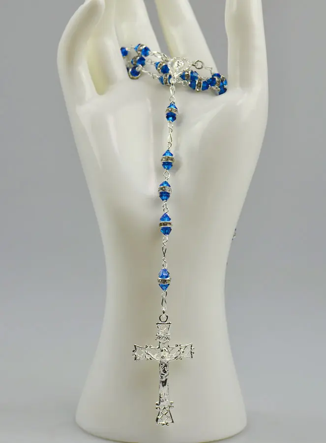 Rosenkranz Silber & Kristall Saphir Blau mit Fassung (pic 2)
