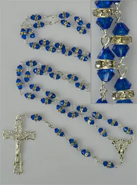 Rosenkranz Silber & Kristall Saphir Blau mit Fassung (pic 3)