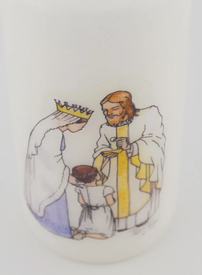 Erstkommunion Kerze Empfange die Eucharistie - Jesus und Maria - Mädchen mit braunem Haar (pic 4)