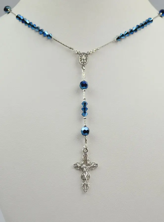 Rosenkranz aus Blauem-Kristall und Rhodiniertem Silber (pic 2)