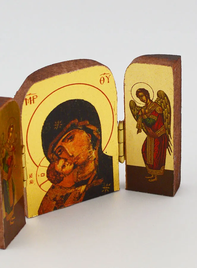 Religiöse Ikone Triptychon Gottesmutter der Zärtlichkeit & Erzengel - Mini Format (pic 3)