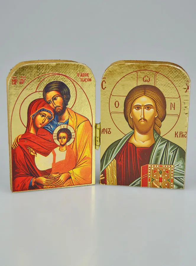 Religiöse Ikone Diptychon Heilige Familie & Jesus Pantokrator - 7 cm (pic 2)
