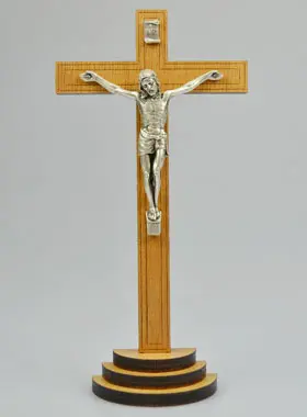 Kruzifix Stehkreuz Holz und Korpus Silberfarben - 18cm (pic 1)