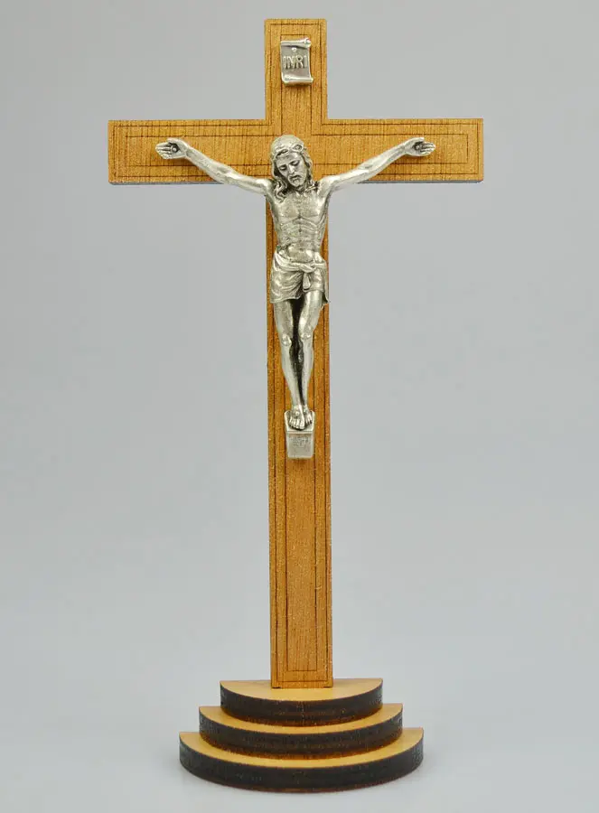 Kruzifix Stehkreuz Holz und Korpus Silberfarben - 18cm (pic 2)
