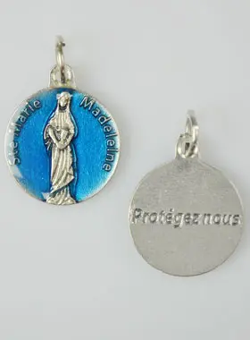 Medaille Heilige Maria Magdalena Silberfarben und Blau Emaille - 18 mm (pic 1)