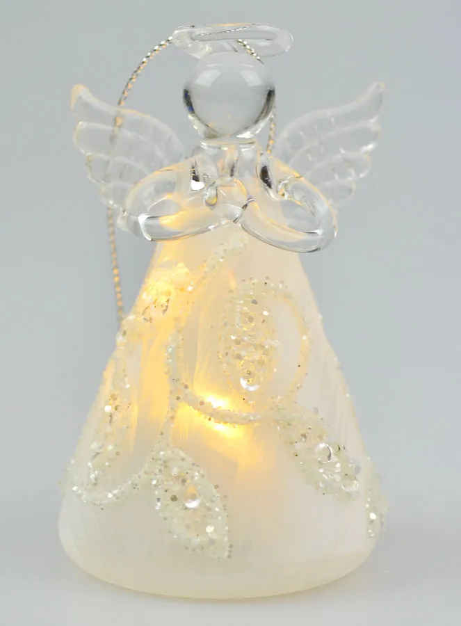 Beleuchteter Weihnachtsengel aus Glas 8cm - Blattmuster (pic 1)