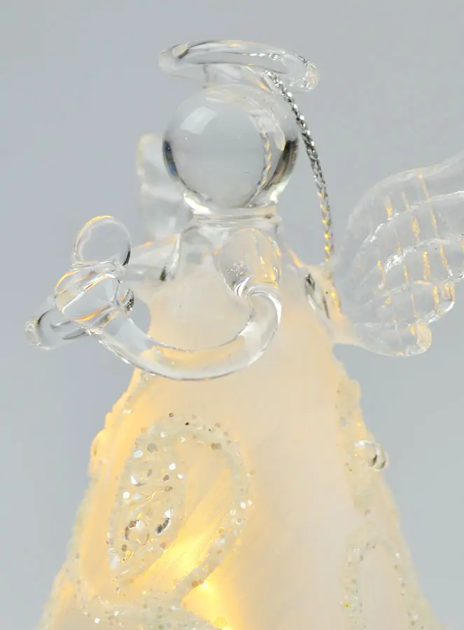Beleuchteter Weihnachtsengel aus Glas 8cm - Blattmuster (pic 4)