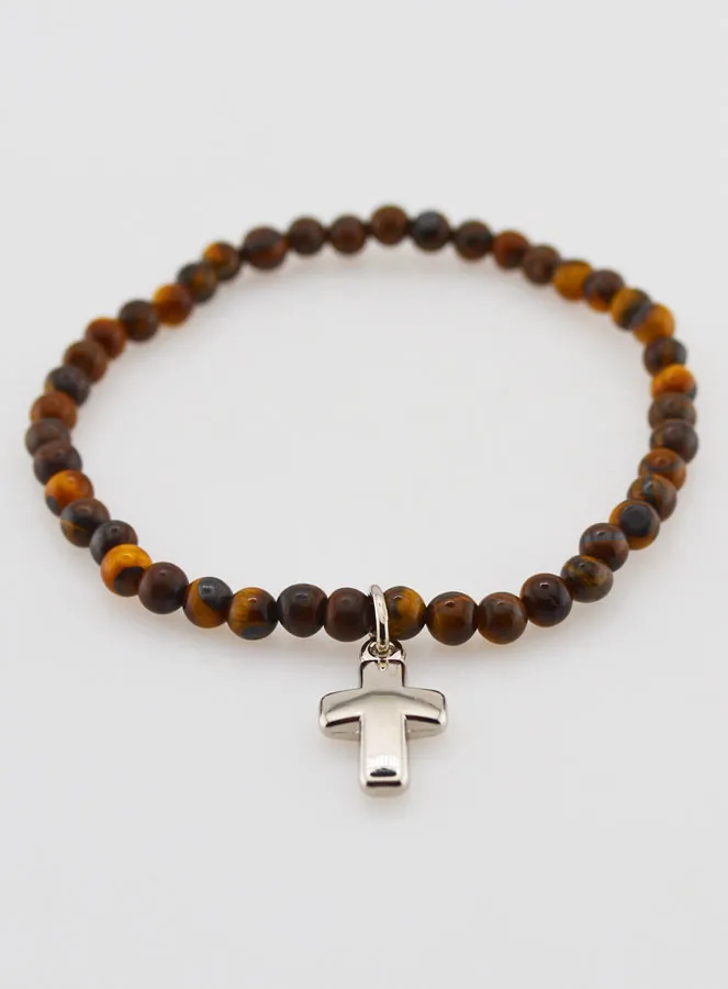 Edelstein Armband aus Tigerauge 4mm und Kreuz (pic 2)