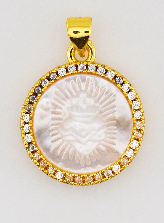 Goldfarbene Medaille aus Perlmutt mit Ex-Voto 22mm (pic 1)
