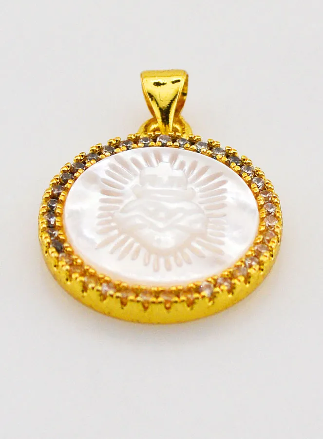 Goldfarbene Medaille aus Perlmutt mit Ex-Voto 22mm (pic 2)