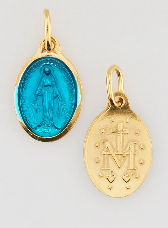 Wundertätige Medaille Goldfarben - Türkisfarbenes Emaille - 15 mm (pic 1)