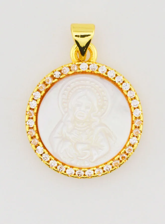 Goldfarbene Herz Jesu Medaille aus Perlmutt - 22mm (pic 1)