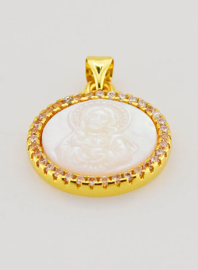 Goldfarbene Herz Jesu Medaille aus Perlmutt - 22mm (pic 2)