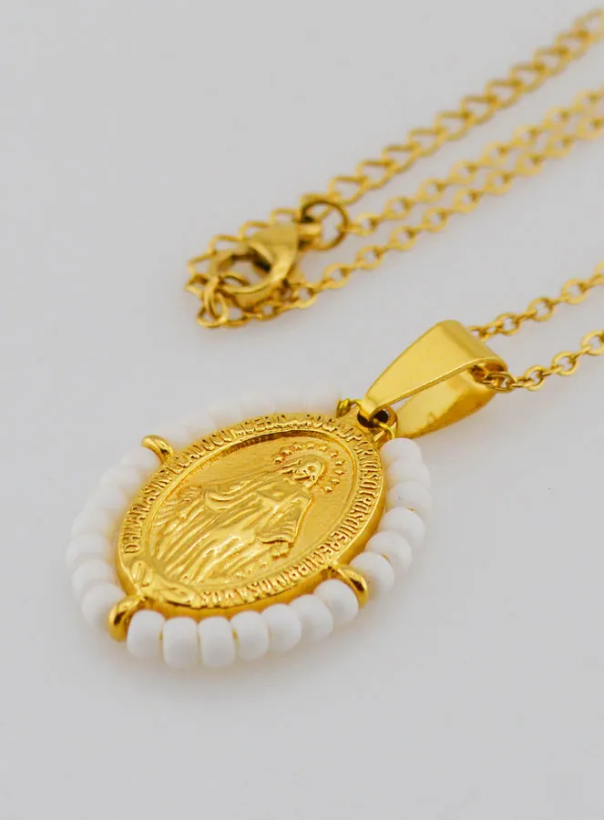 Religiöse Halskette und Wundertätige Medaille - Weiße Perlen (pic 1)