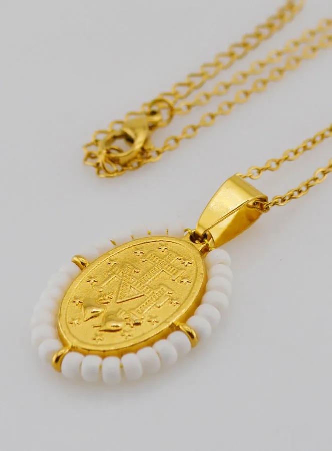 Religiöse Halskette und Wundertätige Medaille - Weiße Perlen (pic 2)