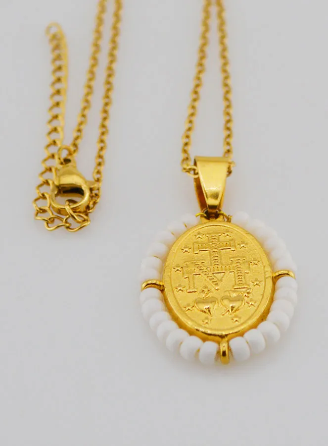 Religiöse Halskette und Wundertätige Medaille - Weiße Perlen (pic 3)