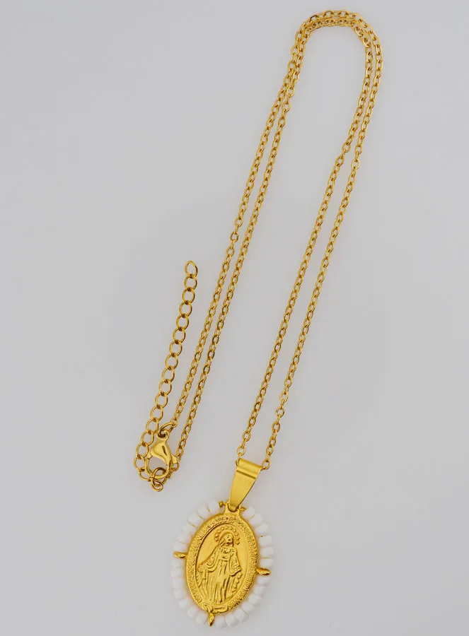 Religiöse Halskette und Wundertätige Medaille - Weiße Perlen (pic 4)