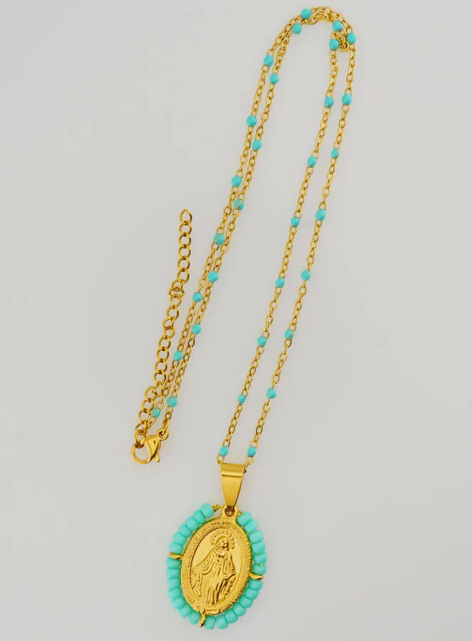 Wundertätige Medaille mit Perlen + Halskette Türkis Blaue Perlen (pic 4)