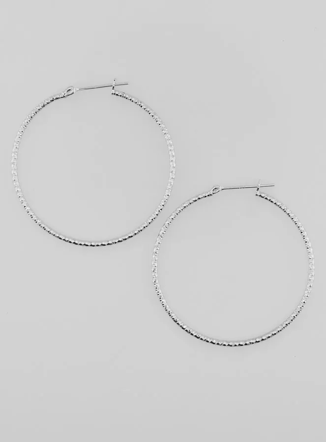 Gehämmerte Creolen Ohrringe aus Rhodiniertem 925er Silber - 40mm (pic 1)
