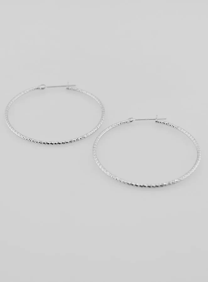 Gehämmerte Creolen Ohrringe aus Rhodiniertem 925er Silber - 40mm (pic 2)