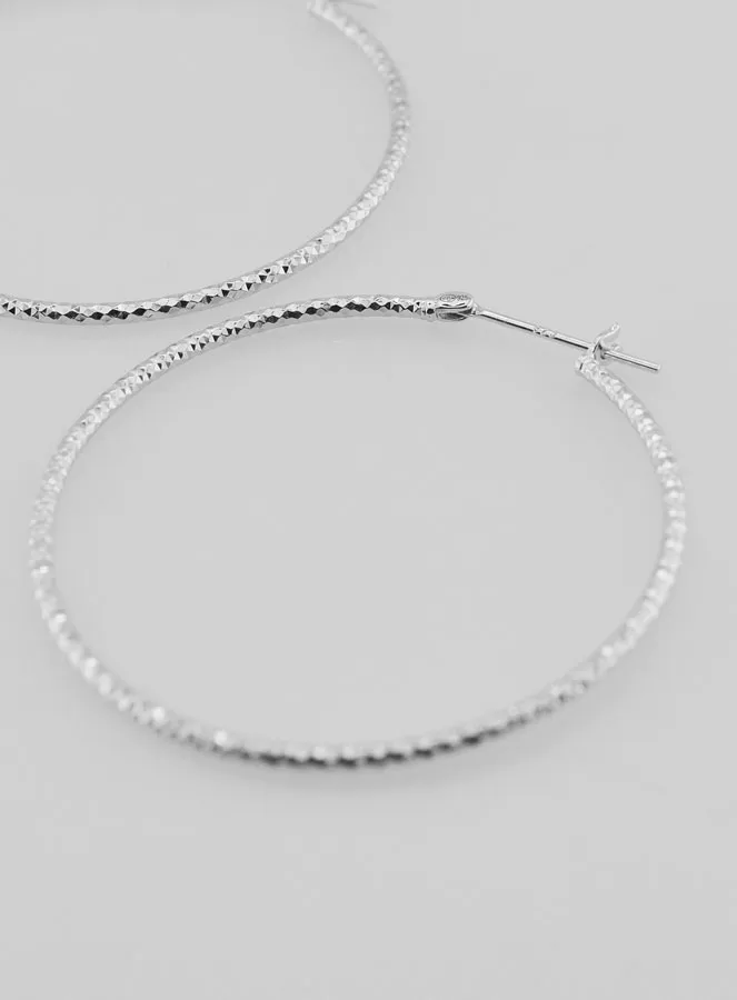 Gehämmerte Creolen Ohrringe aus Rhodiniertem 925er Silber - 40mm (pic 3)