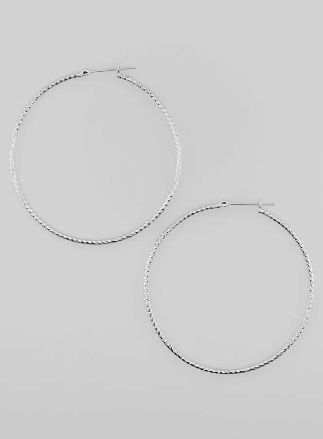 Gehämmerte Creolen Ohrringe aus Rhodiniertem 925er Silber - 50mm (pic 1)