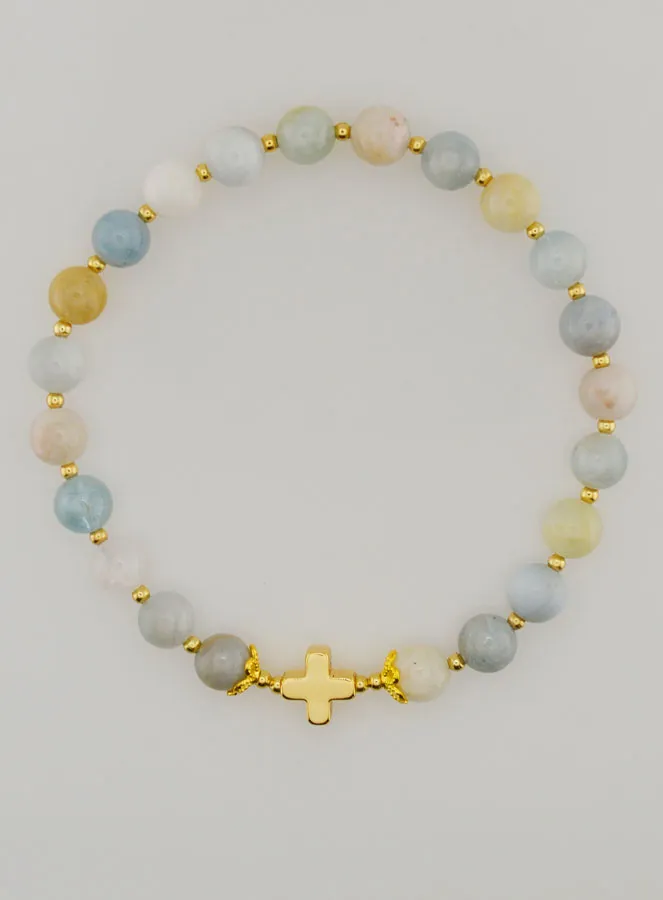 Armband Aquamarin und Kreuz - 6mm (pic 1)