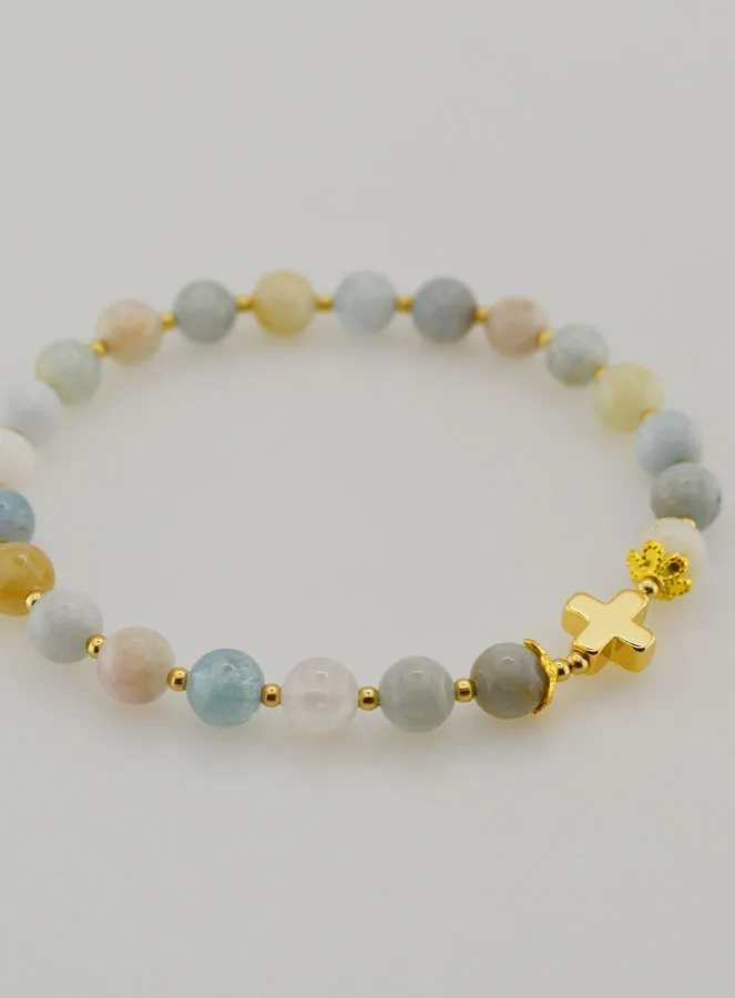 Armband Aquamarin und Kreuz - 6mm (pic 3)
