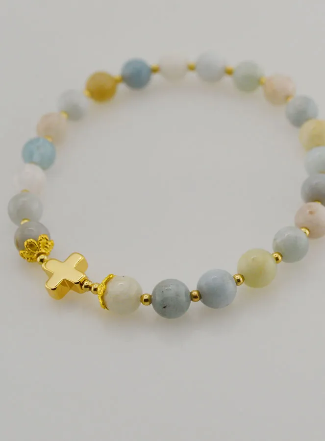 Armband Aquamarin und Kreuz - 6mm (pic 4)