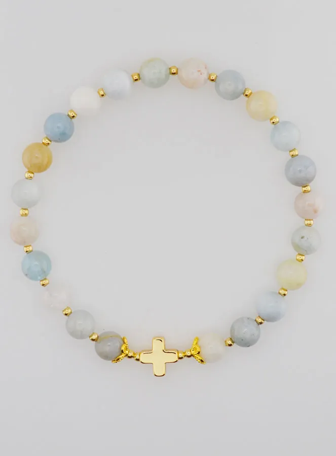 Armband mit Kreuz - Aquamarin 6mm (pic 1)