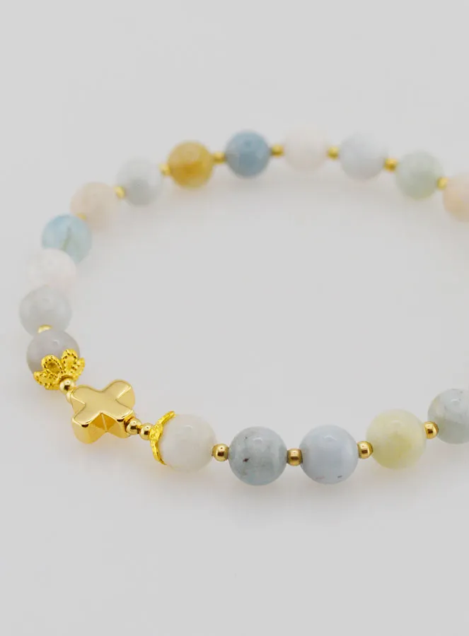 Armband mit Kreuz - Aquamarin 6mm (pic 3)