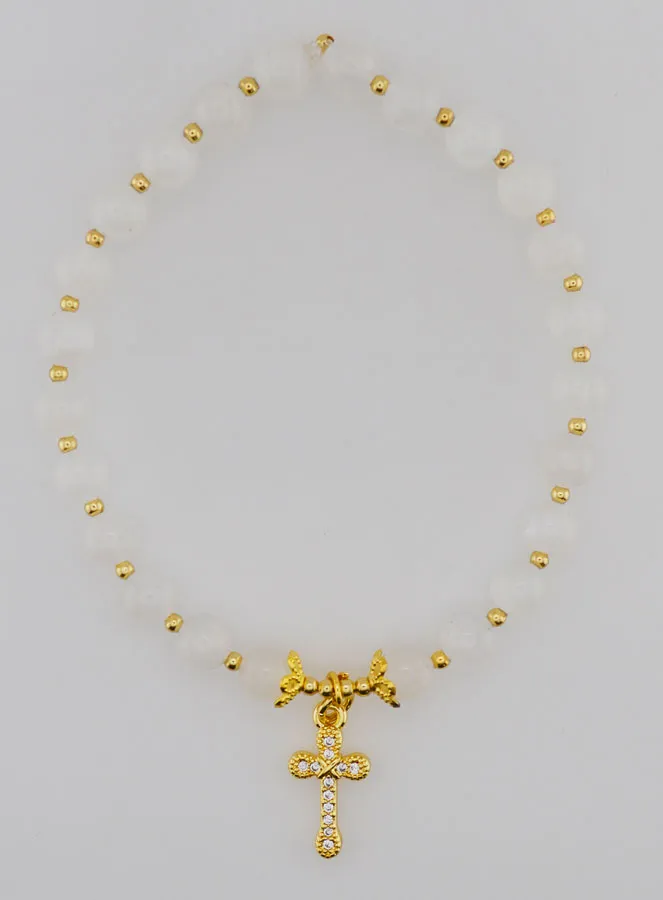 Armband Mondstein und Kreuz - 6mm (pic 1)
